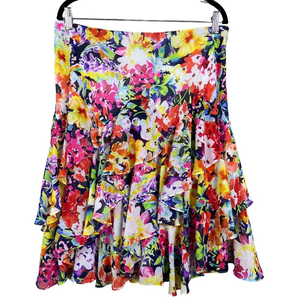 Lauren Ralph Lauren Skirt A Line Tiered Ruffle Floral Multicolor Womens SZ 10